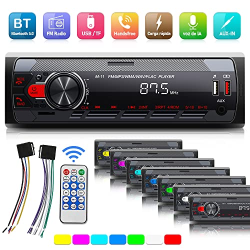 HIMICAR Autoestereo Reproductor Estereo para Automovil 7 Pulgadas MP3, Control por Voz, Dual USB Apoyar AUX / TF /Disco U /FM Bluetooth Estereos con Tarjeta, Llamada Bluetooth + Control Remoto FM
